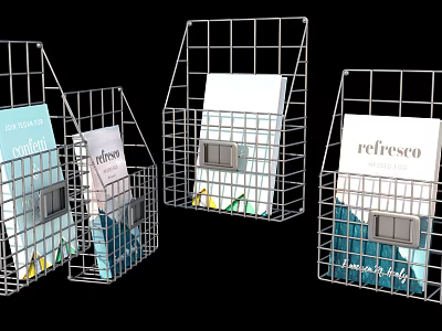 Wire Mesh Storage Baskets With Magazines And Paper Organizers For Home Office 3d model