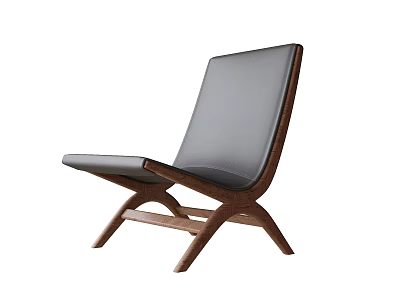 Black Leather Upholstered Lounge Chair with Brown Wooden Frame and Modern Cross Leg Design 3d model