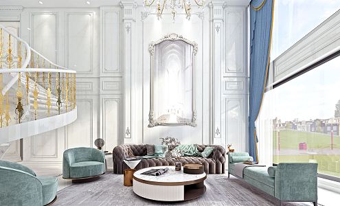 French Duplex Living Room Living Room Villa 3d model