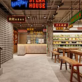 Nostalgic Industrial Style Hot Pot Restaurant Interior Design With Wooden Dining Sets And Food