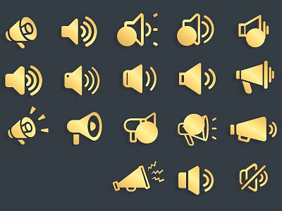 Stylish Wall Decor Featuring Multiple Golden Speaker Icons On Dark Background 3d model