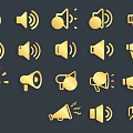 Stylish Wall Decor Featuring Multiple Golden Speaker Icons On Dark Background