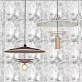 Modern Stylish Pendant Lights With Pink Circular Shades And Gold Cylindrical Design