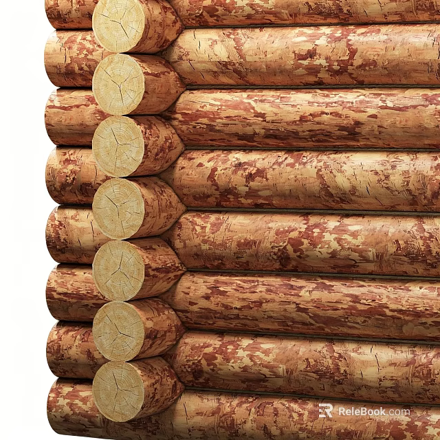 Rustic Stacked Wood Logs With Natural Texture And Round Cross Sections 3d model 