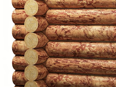 Rustic Stacked Wood Logs With Natural Texture And Round Cross Sections 3d model
