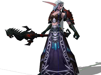 Elf Fantasy Character With Long Purple Dress Silver Armor Black Spiked Weapon And Blue Gemstones 3d model