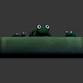 Cute Frogs on Green Square Platform with Lotus Leaf Patterns and Water like Surface