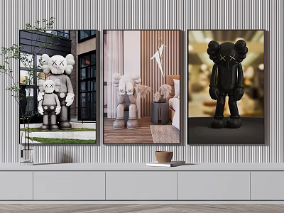 Cartoon Figure Wall Art With Three Framed Paintings In Different Scenes 3d model