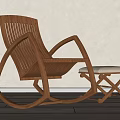 Modern Wooden Rocking Leisure Chair Design With Vertical Slat Back And Matching Upholstered Ottoman