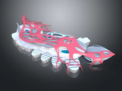 Unique Cartoon Scene With Pink And White Hollow Abstract Artistic Shapes 3d model