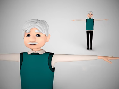 White Haired Game And Movie Character In Green Vest Black Pants Arms Outstretched 3D Render 3d model