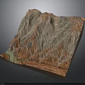 Detailed 3D Mountainous Terrain Model With Canyon Relief And River Element