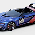 Volkswagen Race Car With Blue Red Gradient Body 74 Number Aerodynamic Design And Rear Wing