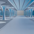 Futuristic Sci Fi Corridor With Arched Structures Blue White Tones Spacious Design 3d model