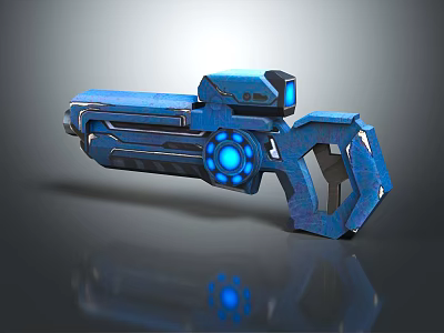 Blue Sci Fi Weapon With Glowing Circular Light And Metallic Texture 3d model