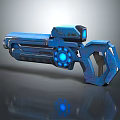 Blue Sci Fi Weapon With Glowing Circular Light And Metallic Texture