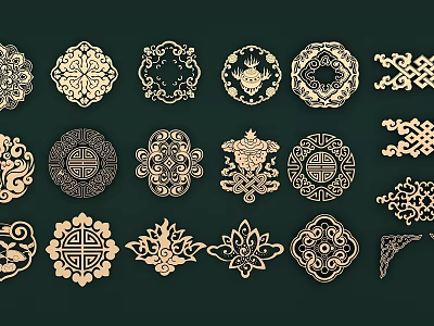 Traditional Decorative Carvings With Ornate Circular Floral Lotus And Geometric Patterns 3d model