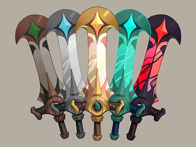 Diverse Colored Fantasy Sword Collection With Unique Designs And Ornate Hilt Details 3d model