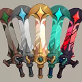 Diverse Colored Fantasy Sword Collection With Unique Designs And Ornate Hilt Details