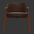 Brown Leather Upholstered Leisure Chair With Wooden Arms And Legs And Modern Design