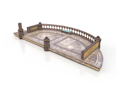 Ornate Curved Architectural Structure With Decorative Railings And Stone Paved Surface 3d model
