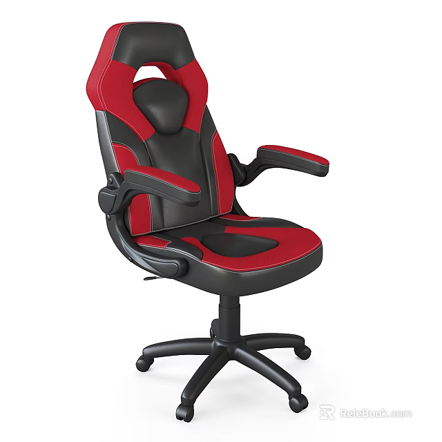 Modern Red And Black Office Chair With Ergonomic Design Adjustable Arms Swivel Base 3d model 