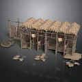 Traditional Thatched Roof Wooden Huts With Rustic Structure And Natural Materials