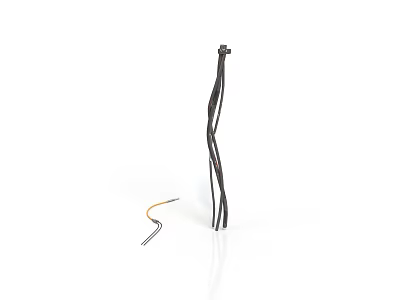 Black Cables And Short Yellow Gray Wires Displayed On White Background 3d model