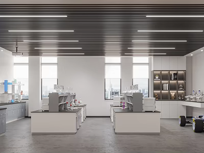 Spacious Modern Laboratory Interior With Lab Benches Equipment Shelves And Windows 3d model