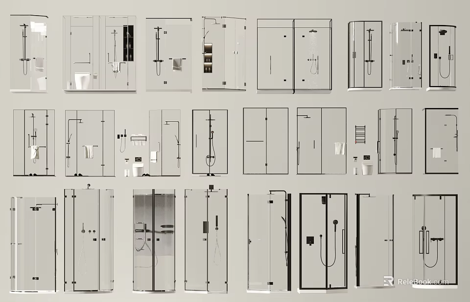Various Shower Head Schematic Illustrations Featuring Different Design Structures And Style Options 3d model 