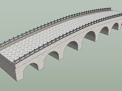 Stone Arch Landscape Bridge With Multiple Arches And Stone Slab Deck Railing 3d model