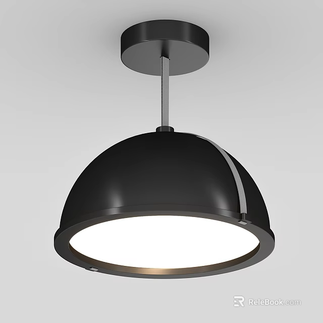 Modern Black Hemispherical Pendant Light With White Illuminated Shade 3d model