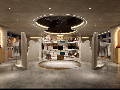 Modern Clothing Store Interior Design With Display Racks Clothing Items And Warm Lighting 3d model