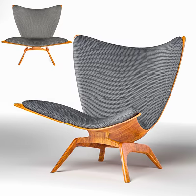 Modern Leisure Accent Chair With Curved Fabric Backrest And Wooden Legs 3d model