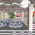 Elegant Banquet Hall With Hanging Flower Decor Round Tables And Chandelier Lighting
