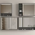 Modern Lighted Bathroom Mirror Cabinets With Storage Shelves And Plants