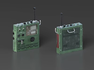 Vintage Green Military Style Radio Transceivers With Antennas Knobs And Cases 3d model
