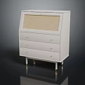 White Console Side Cabinet With Woven Panel Drawers And Golden Legs