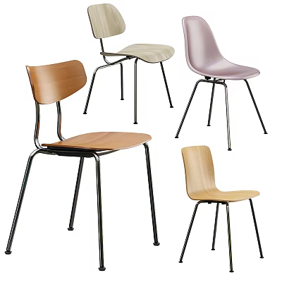 Stylish Leisure Chairs With Wooden Backs And Black Metal Frames In Diverse Colors 3d model