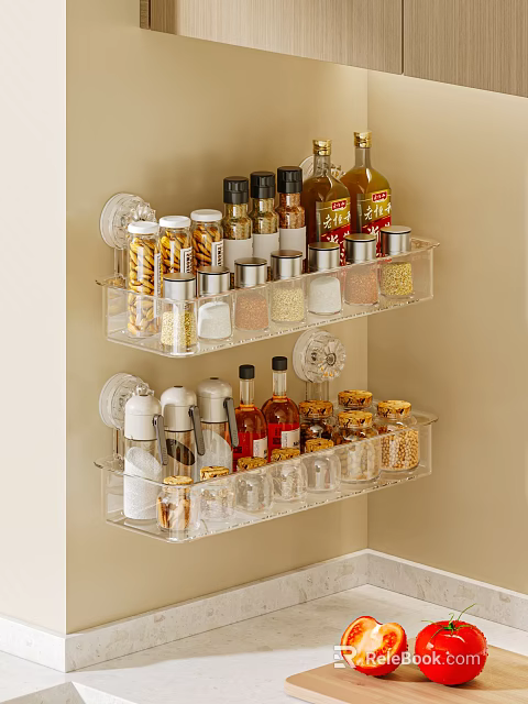 Wall Mounted Transparent Racks For Organizing Spice Bottles Oils And Seasonings 3d model 