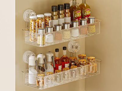Wall Mounted Transparent Racks For Organizing Spice Bottles Oils And Seasonings 3d model