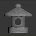 Traditional Stone Lantern With Round Top Textured Surface Cylindrical Body And Base 3d model