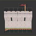 Crenellated Castle Architecture With Stone Walls Red Flag And Corner Tower Entrance