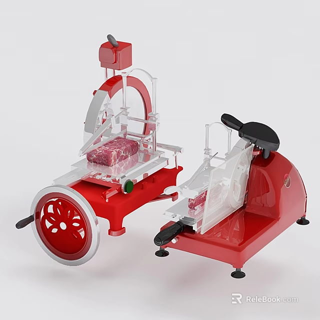 Red Kitchen Meat Slicers With Transparent Guards And Manual Operation 3d model