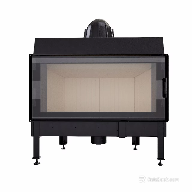 Modern Black Fireplace With Glass Door And Light Interior Base Stand 3d model 