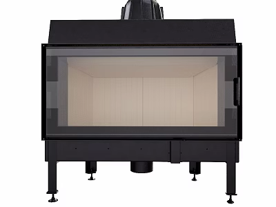 Modern Black Fireplace With Glass Door And Light Interior Base Stand 3d model