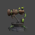 Wooden Telescope Like Mechanical Device With Green Tubes Circular Base And Yellow Components