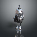 Silver Metallic Game Movie Character With Shiny Reflective Surface Bunny Ears Hat And Holding Object