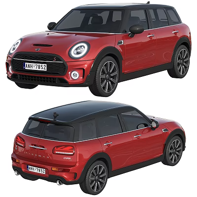 Red Mini Cooper Five Door Hatchback With Black Roof And Sporty Design 3d model