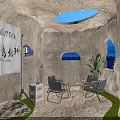 Wild Utopia Themed Cave Inspired Private Box Interior With Circular Skylight Tables Chairs And Plants